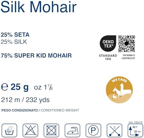 Lana Gatto Silk Mohair Yarn for Knitting and Crochet, 75% Kid Mohair