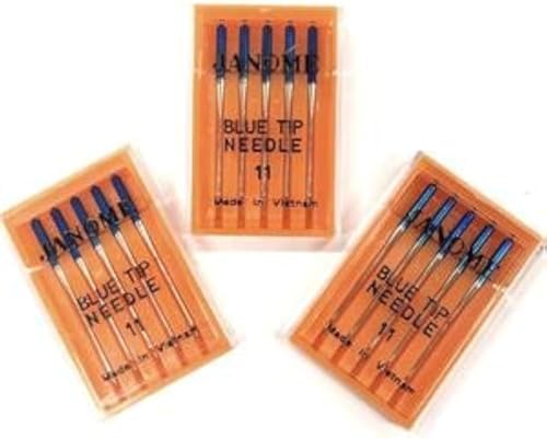 Janome Blue Tip Sewing Machine Needles, Size 75/11, 3 x 5 Pack of