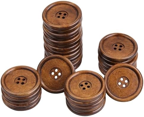 YAKA 40pcs Round Wood Buttons 4 Holes for Sewing Clothing,Sewing