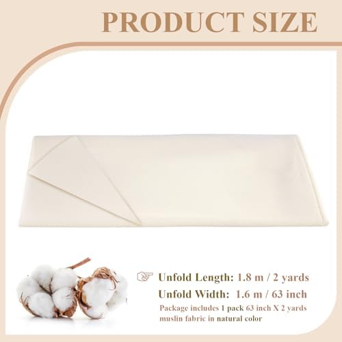 100% Cotton Muslin Fabric, 63 Inch X 2 Yards Unbleached Fabric by The