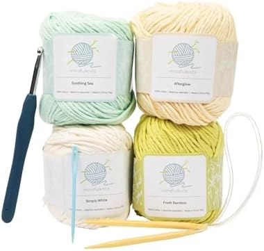 mindfulknits Knitting Kit for Beginners Adults with Knitting Needles, Yarn Needle & 100% Cotton Knitting Yarn (4) – Make Washcloths - Field & Needlecraft