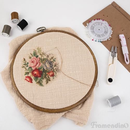 Framendino, 4 Pack Round Embroidery Hoops 8 Inch Imitated Wood Display