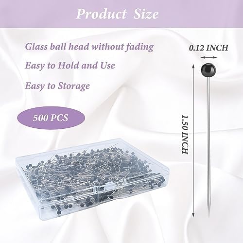 Sunenlyst Sewing Pins, 500 Pcs Straight Pins Ball Glass Head Pin with