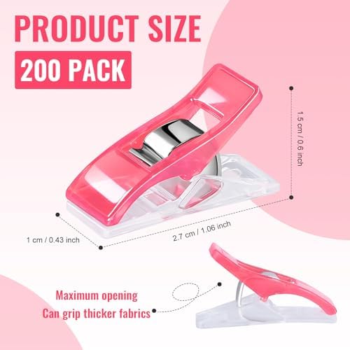 200Pcs Pink Sewing Clips Plastic Fabric Clips for Sewing Quilting