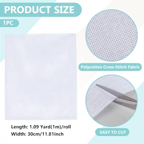 BENECREAT 9 CT Cross Stitch Cloth, 39x12 Inch White Essential Basic