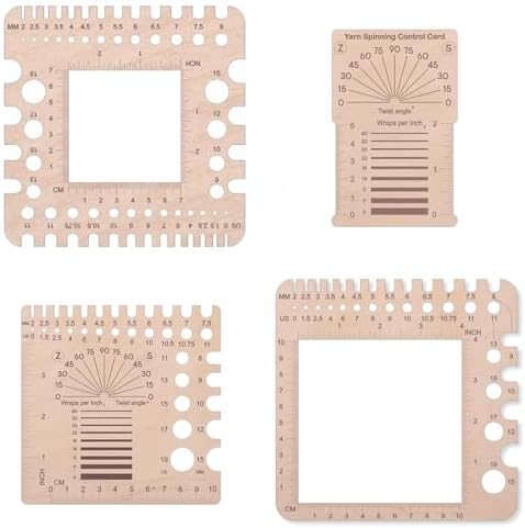 4PCS Wooden Knitting Gauge Tools, Stitch Counter Spinner Yarn Measure