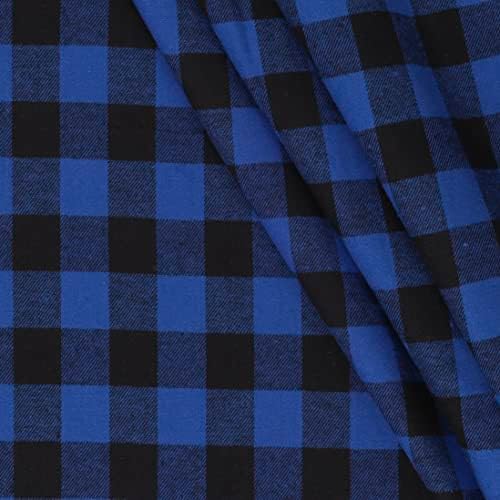 Yarn Dyed Flannel Small Buffalo Check Blue, Fabric by the Yard
