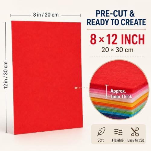 66pcs 8x12 Inch Assorted Color Craft Felt Nonwoven Fabric