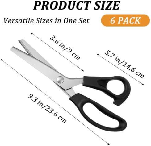 6 Pcs Pinking Shears for Fabric Cutting, 7/5/3mm Scalloped, 7/5/3mm