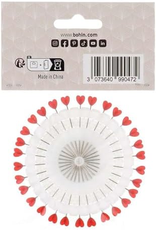 BOHIN Heart Head Pins, 30 Count, 38 mm, Steel & Plastic, Sewing &