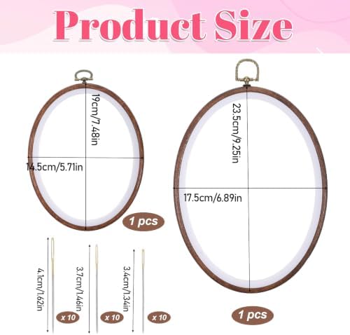 2 Pcs Oval Embroidery Hoop Wood Embroidery Hoops, 7.5'' and 9.2''