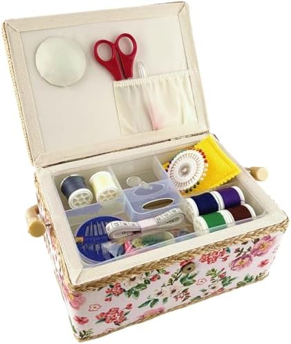 NROZIET Sewing Basket for Sewing Supplies, Wooden Sewing Kit Storage