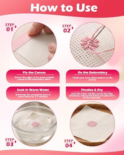 Zplontya 5 Pack Water Soluble Cross Stitch Canvas 14 Count Pre-Cut