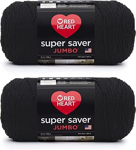 Red Heart Super Saver Jumbo Yarn for Crocheting, Black, 2-Pack