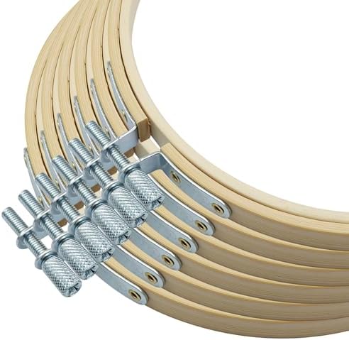 Unlorspy 5 Inch Circle Embroidery Hoops, Round Wood Bamboo, 6Pcs