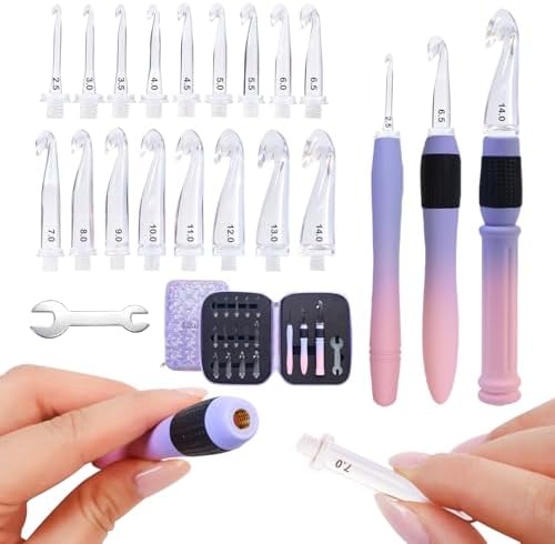 Lewhoo 17 Sizes Ergonomic Crochet Hook Set, 2.5mm-14.0mm