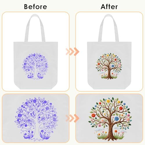 ERKOON Embroidery Canvas Tote Bag Kit, Tree