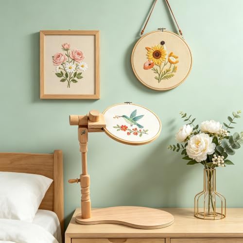 Embroidery Hoop Stand, Adjustable Rotated Wooden Embroidery Hoop
