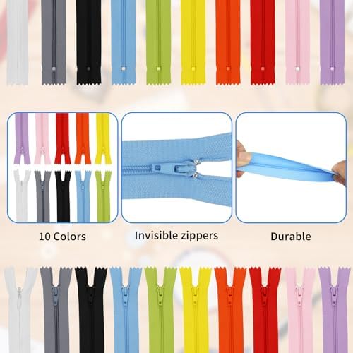 30 Pcs 9.5 Inch Invisible Zippers for Sewing, 10 Assorted Colors Mixed