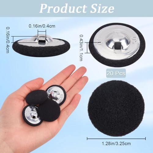 GORGECRAFT 1 Box 20Pcs Black Felt Buttons 1.28"(32mm) Round Fabric