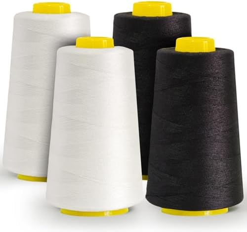 Black & White Polyester Thread, 4-Pack 12,000 Yds, for Serger &