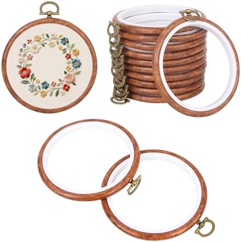 10 Pcs 4 Inch Mini Embroidery Hoops, Imitated Wood Round Frame Set for