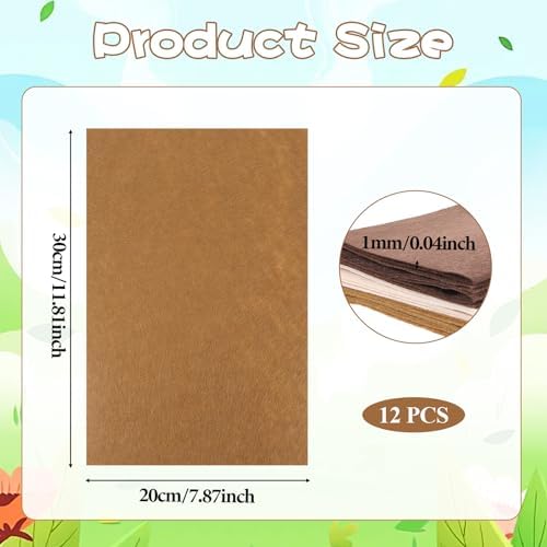 12 Pcs Felt Sheets, 7.8"×11.8" 1mm Thick Soft Felt Fabric Sheet, 3