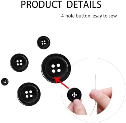 Lilaly 160 pcs Black Buttons for Crafts, 5 Sizes Mixed Round Sewing