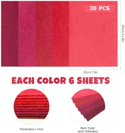 30Pcs Stiff Felt Sheets, 1mm Thick Felt Fabric Squares for Sewing &