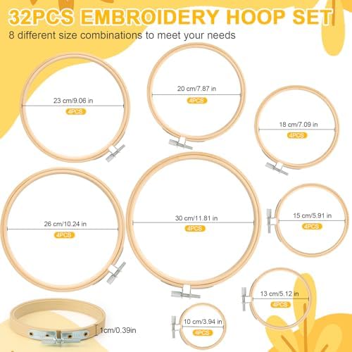 24Pcs Embroidery Hoop 8 Size Wooden Embroidery Hoops 3 Inch to 10 Inch