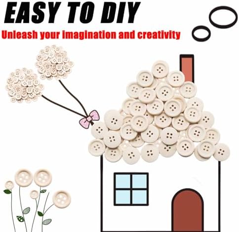 Lilaly 50 PCS 1 inch (25mm) 4 Holes Buttons, Wooden Buttons, for