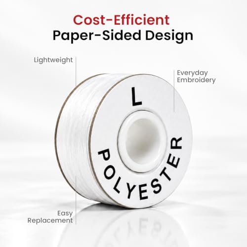 BAI Prewound Embroidery Bobbins L Style 144pcs 75D/2 White Cardboard