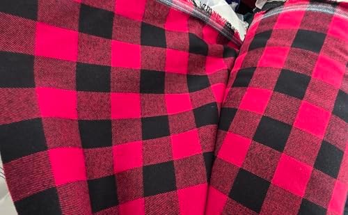 AdFabric,Cotton Flannel Fabric,Black/red Color, Plaid/Checkered, 60"