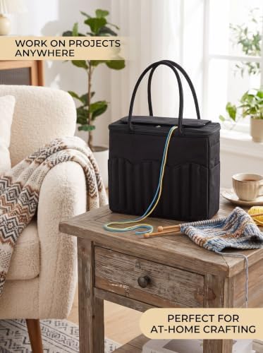 Large Canvas Knitting Bag Yarn Storage Organizer with Holes (Black)