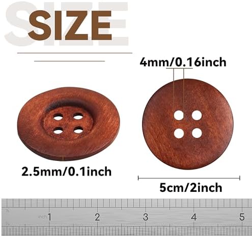 YAKA 22pcs Brown Round Wood Buttons 4 Holes,Craft Buttons for Sewing
