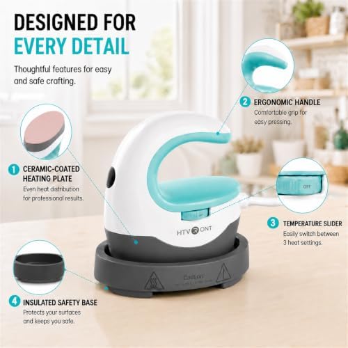 HTVRONT Heat Press Mini Heat Press Machine, Mini Iron for Crafts Mint