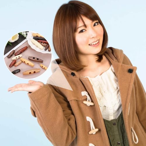 MECCANIXITY 24Pcs Wooden Toggle Button 40mm/1.6" 2 Hole Red Coffee