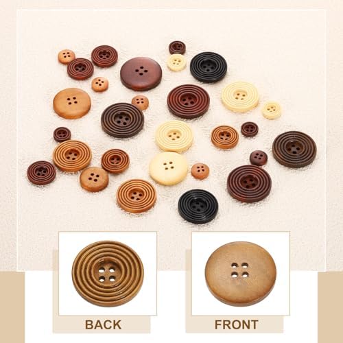 HARFINGTON 10pcs 44L DIY Sewing Buttons 1-1/8"(28mm) Wooden Round Flat