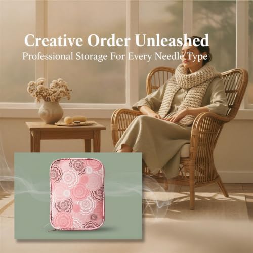 Pink Floral Crochet Hook Case, 9.1 x 6.7 in 600D Oxford Cloth Knitting