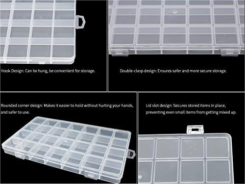 4Pack 28-Grid Clear Storage Boxes with Fixed Dividers for Beads