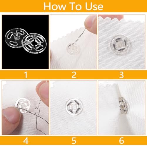 TIESOME 36 Sets Clear Sew-On Snap Buttons, 3 Sizes