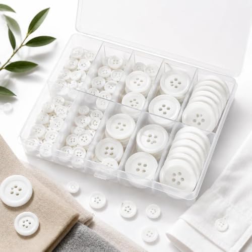 ilauke White Buttons 100 Pcs Set, Sewing Buttons for Clothes