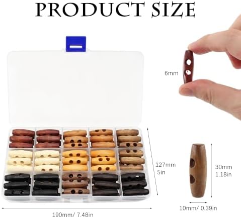 90Pcs 30mm Oval Wooden Buttons Set with Storage Box 8 Colors 2-Hole
