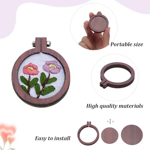 INFUNLY 16pcs Mini Wood Embroidery Hoops 4 Sizes Wooden Round Cross