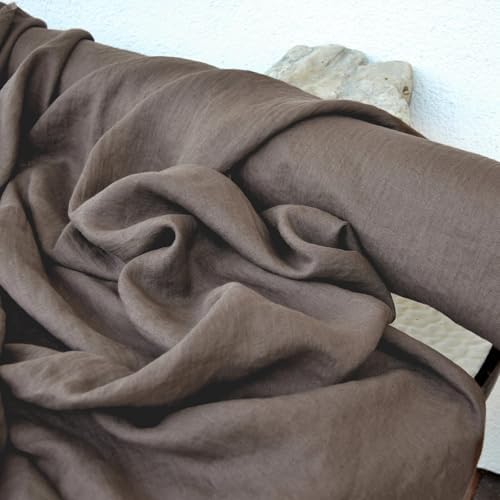 Hazelnut Brown Natural Linen Fabric by the Yard for Sewing, 185GSM