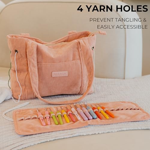 KIBAGA Corduroy Yarn Bag for Crochet Projects