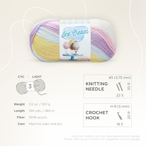 Lion Brand Yarn (1 Skein) Ice Cream Baby Yarn, Cotton Candy