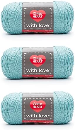 Red Heart with Love Acrylic Yarn for Crocheting, Iced Aqua, 3-Pack
