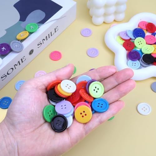 YAKA 100Pcs 3/4" Multicolor Sewing Resin Buttons Round Shape 4 Holes