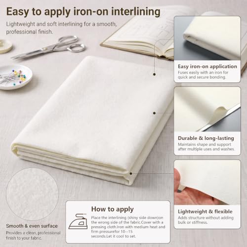 2 Pcs 30" x 1 Yard Light Fusible Interfacing for Sewing Beige